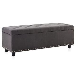Belleze 51-inch Storage Ottoman Bench Black Faux Leather Large Rectangular Tufted